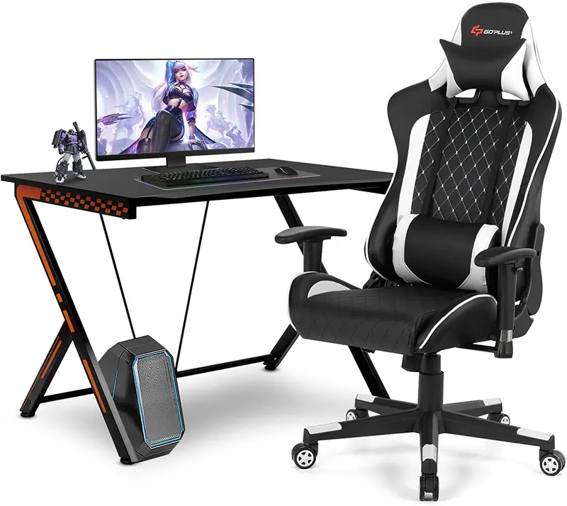 Racing-Style Gaming Desk and Ergonomic Chair Set with Lumbar Massage & Adjustable Headrest
