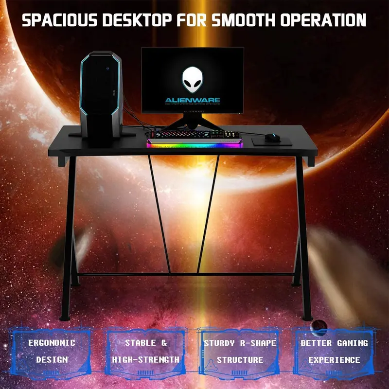 Racing-Style Gaming Desk and Ergonomic Chair Set with Lumbar Massage & Adjustable Headrest