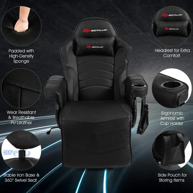 Racing-Style Massage Gaming Chair – Ergonomic Reclining Gaming Recliner with Vibration