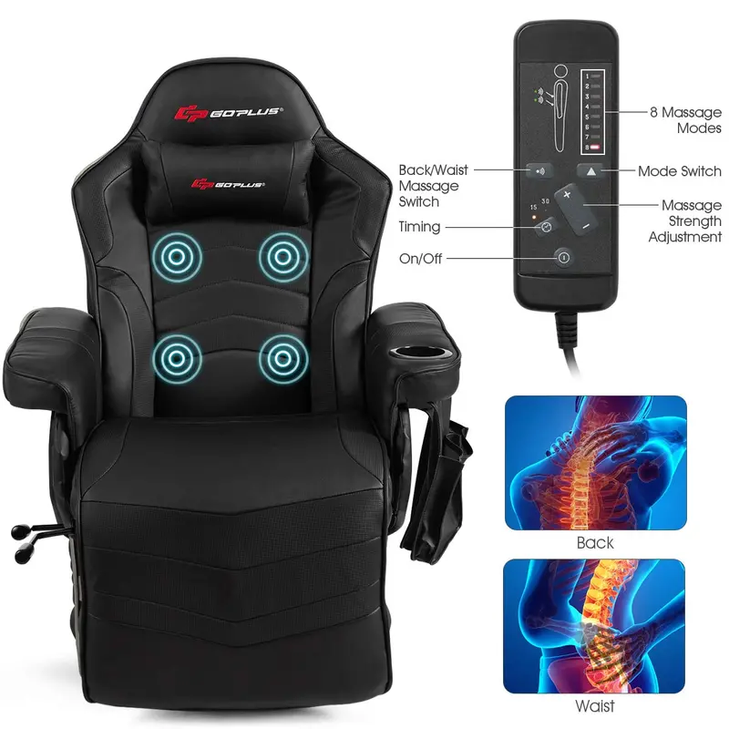 Racing-Style Massage Gaming Chair – Ergonomic Reclining Gaming Recliner with Vibration