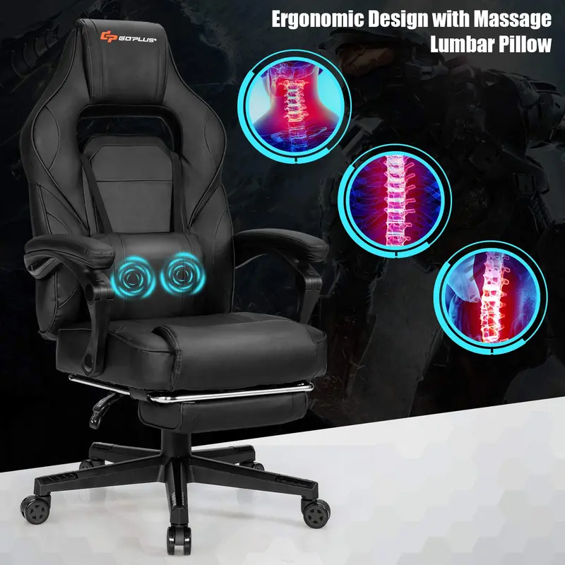 Racing-Style Massage Office Chair – Seat Height Adjustment and Full-Body Support Features