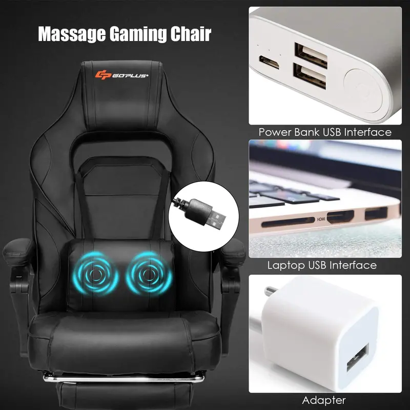 Racing-Style Massage Office Chair – Seat Height Adjustment and Full-Body Support Features
