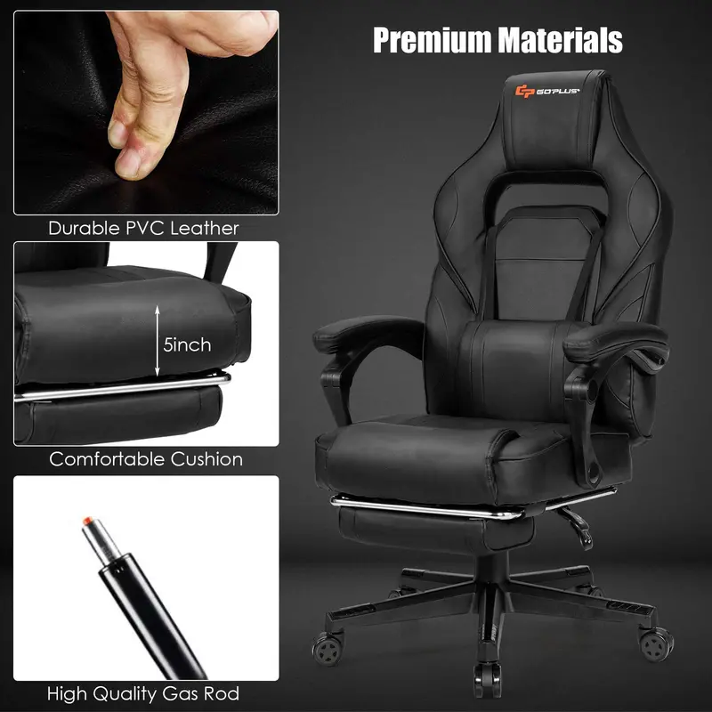 Racing-Style Massage Office Chair – Seat Height Adjustment and Full-Body Support Features