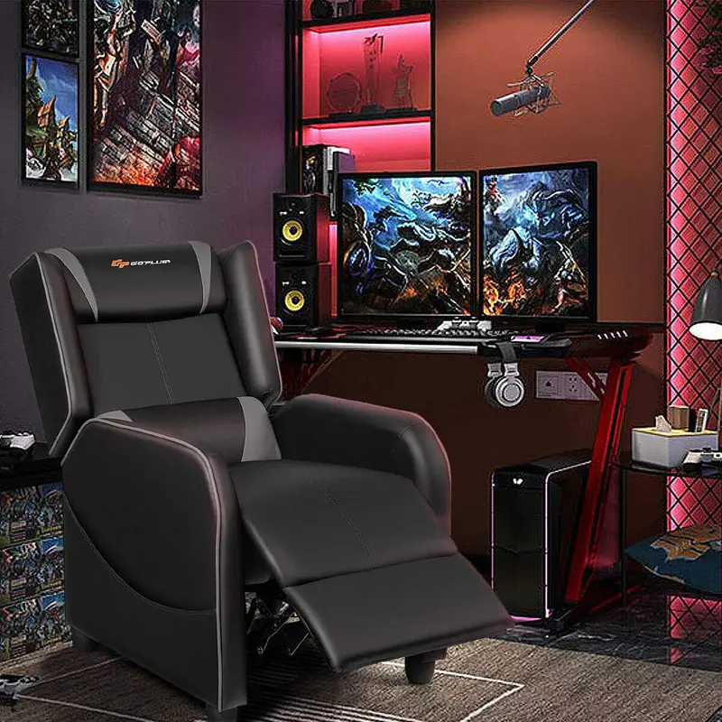 Racing-Style Massage Recliner Chair with PU Leather Upholstery and Extendable Footrest 2