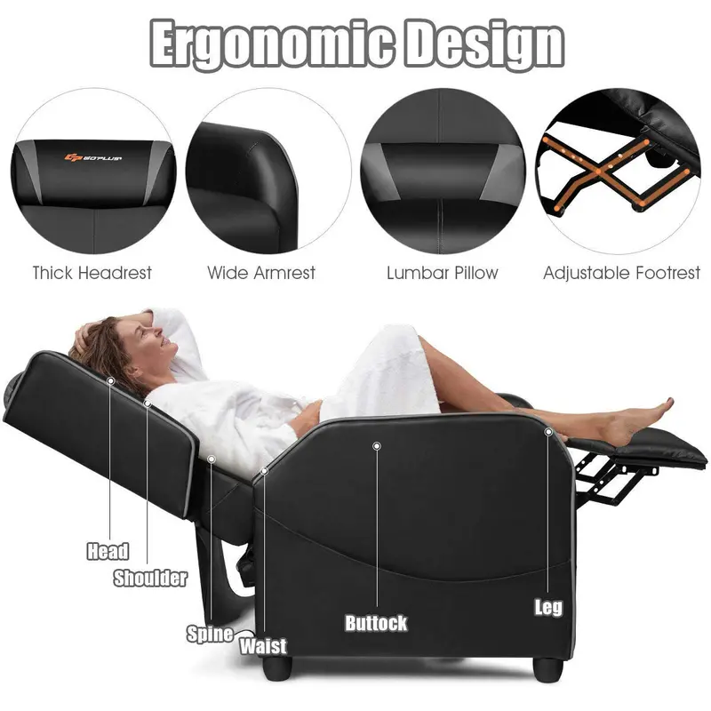 Racing-Style Massage Recliner Chair with PU Leather Upholstery and Extendable Footrest