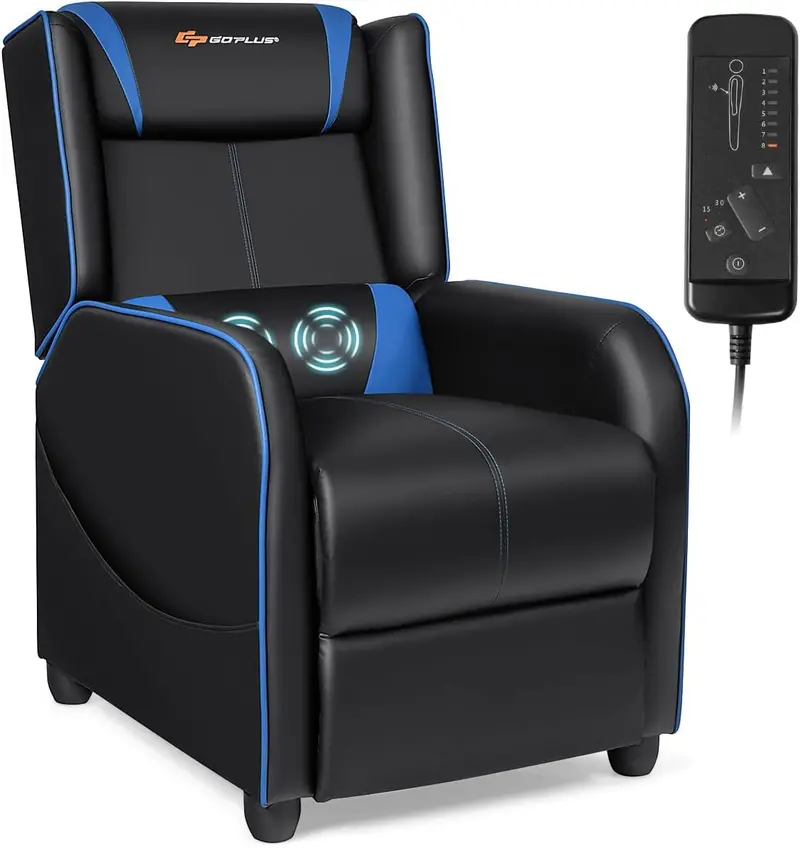 Racing-Style Massage Recliner Chair with PU Leather Upholstery and Extendable Footrest