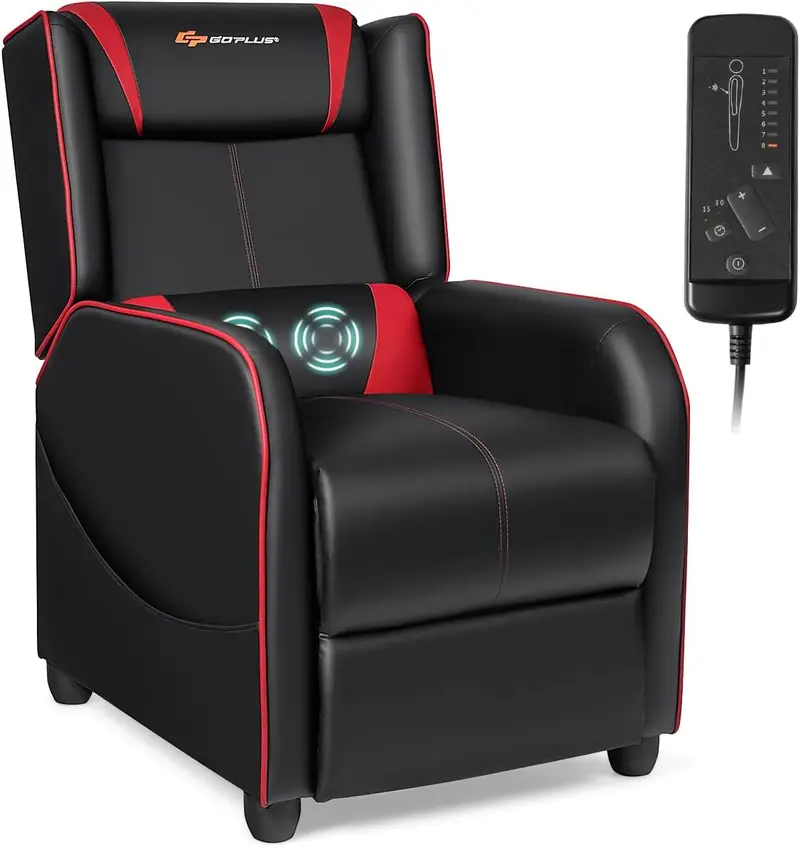 Racing-Style Massage Recliner Chair with PU Leather Upholstery and Extendable Footrest