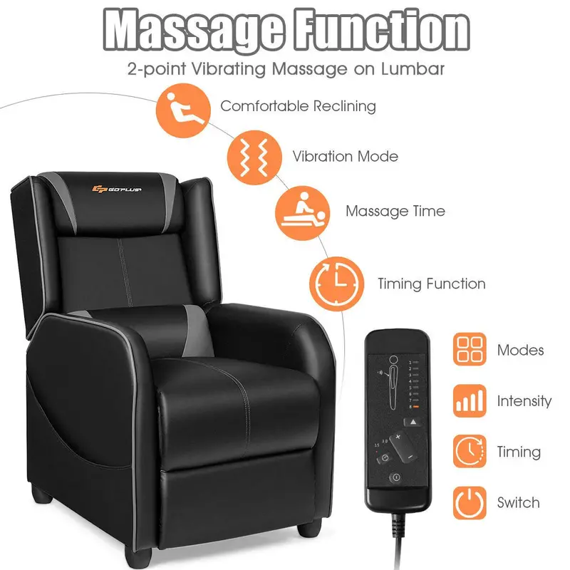 Racing-Style Massage Recliner Chair with PU Leather Upholstery and Extendable Footrest