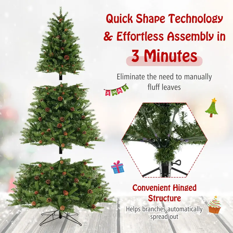 Rapid-Setup 7-Foot Pre-Lit Hinged Christmas Tree with 360° Quick-Connect Power System