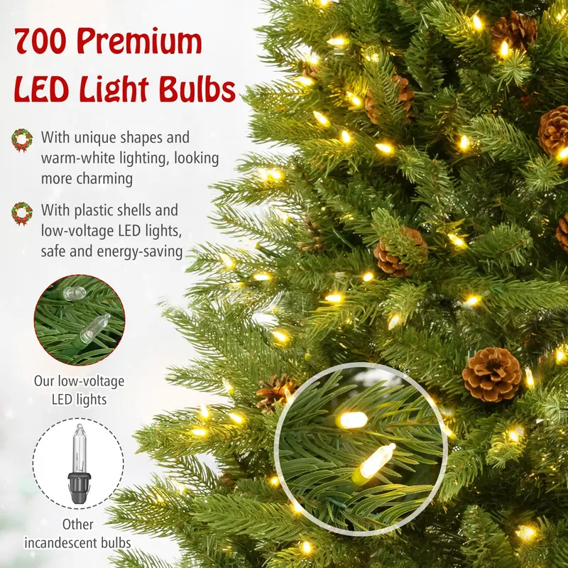 Rapid-Setup 7-Foot Pre-Lit Hinged Christmas Tree with 360° Quick-Connect Power System