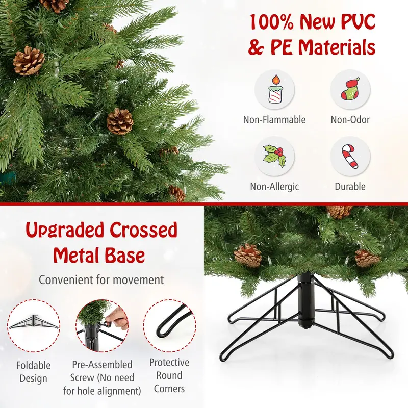 Rapid-Setup 7-Foot Pre-Lit Hinged Christmas Tree with 360° Quick-Connect Power System