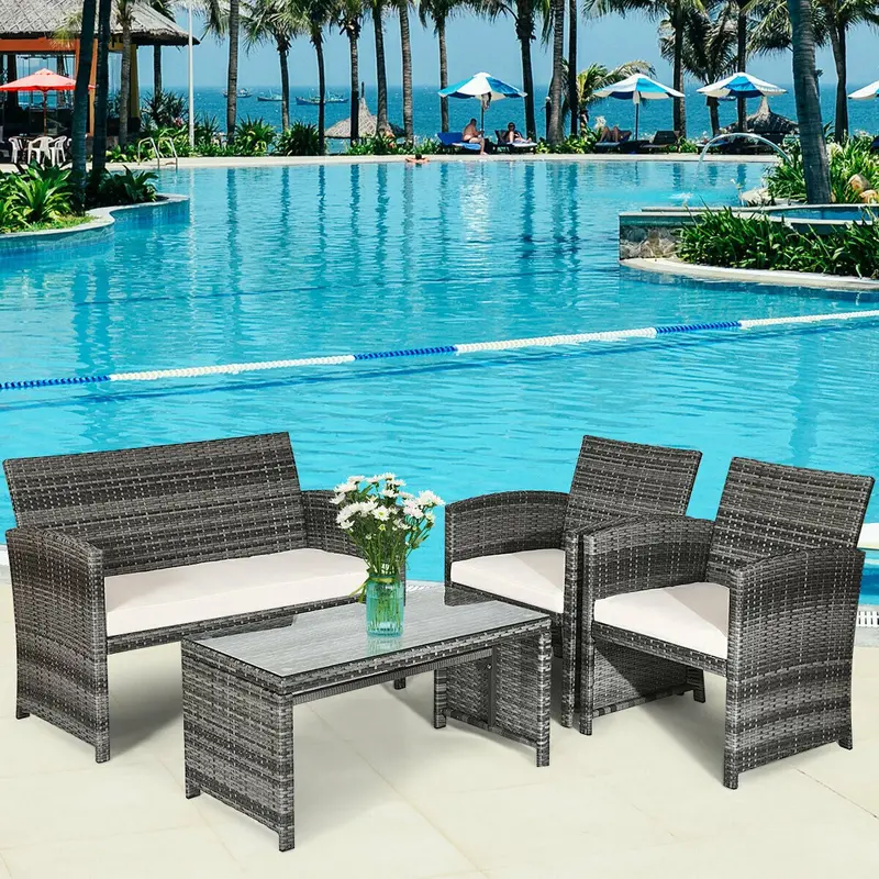 Rattan Wicker Patio Furniture Set – 4-Piece Outdoor Living Ensemble