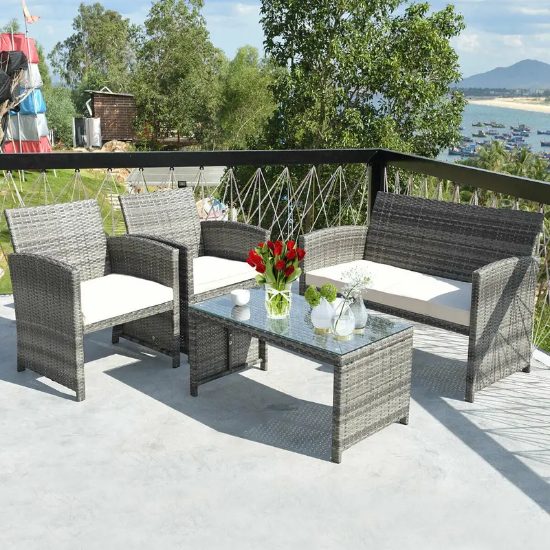 Rattan Wicker Patio Furniture Set – 4-Piece Outdoor Living Ensemble