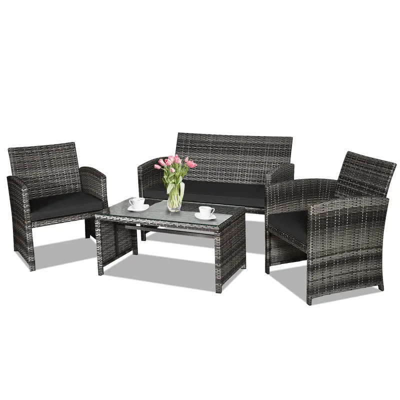 Rattan Wicker Patio Furniture Set – 4-Piece Outdoor Living Ensemble