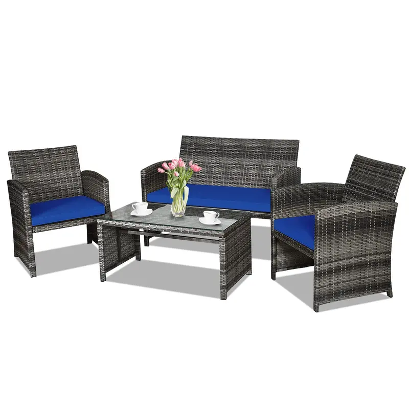 Rattan Wicker Patio Furniture Set – 4-Piece Outdoor Living Ensemble