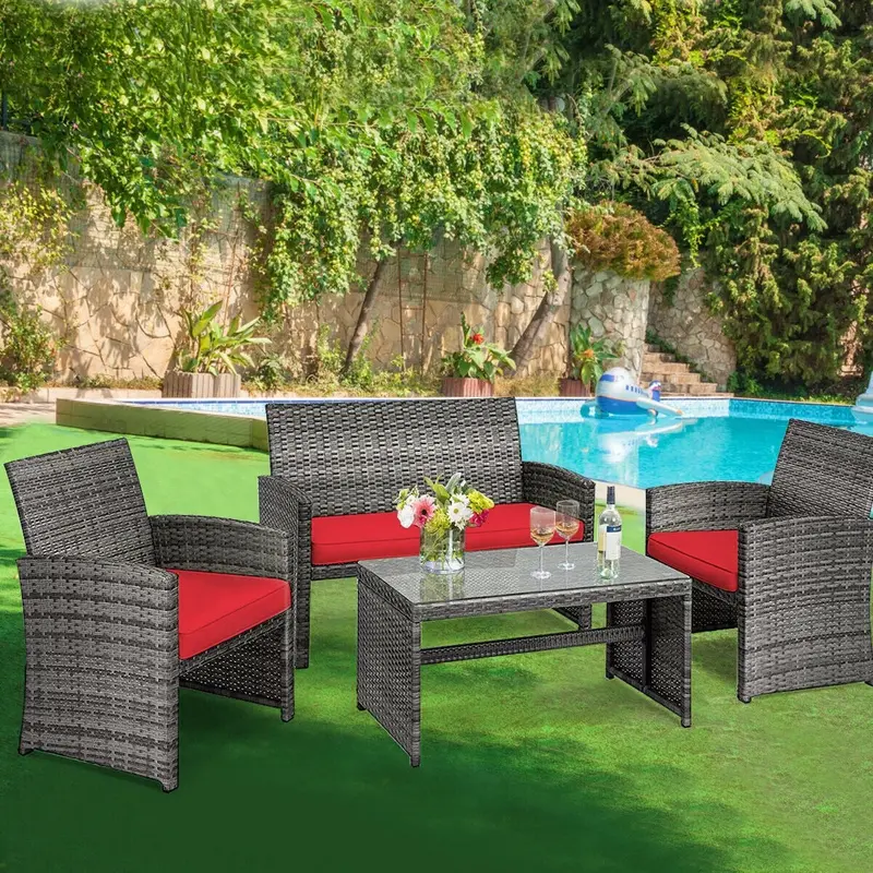 Rattan Wicker Patio Furniture Set – 4-Piece Outdoor Living Ensemble