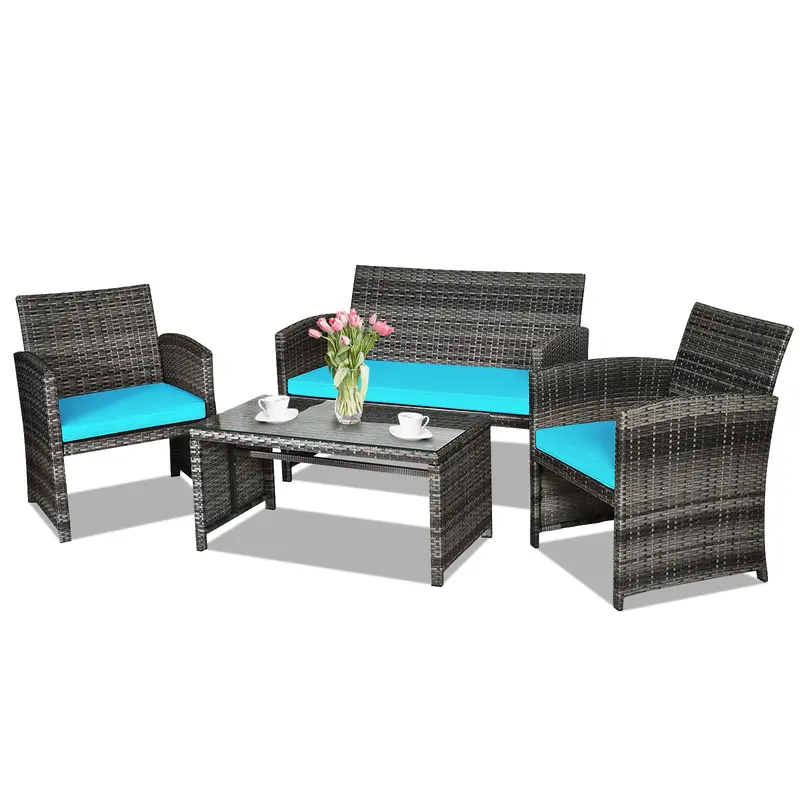 Rattan Wicker Patio Furniture Set – 4-Piece Outdoor Living Ensemble