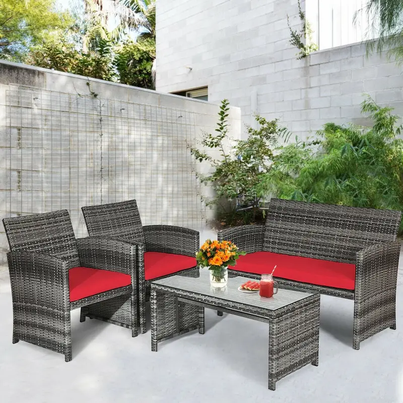 Rattan Wicker Patio Furniture Set – 4-Piece Outdoor Living Ensemble