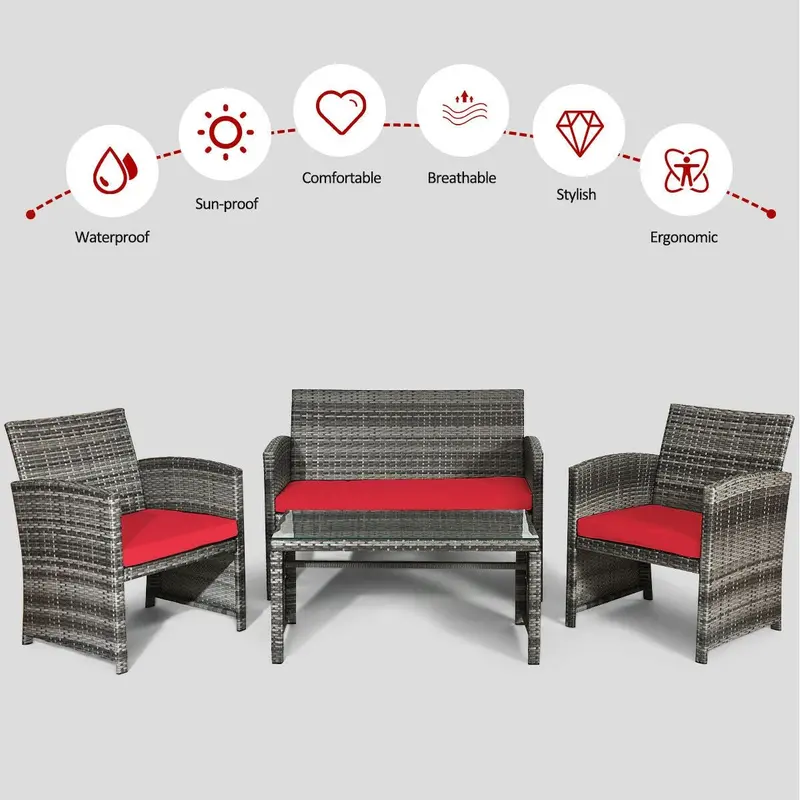 Rattan Wicker Patio Furniture Set – 4-Piece Outdoor Living Ensemble
