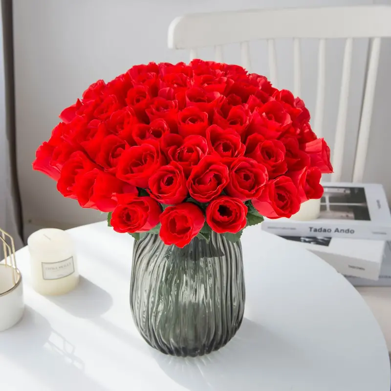 Realistic Silk Rose Stem – Faux Floral Accent for Events and Home Decor, 36 cm