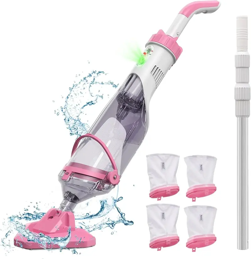 Rechargeable Handheld Pool Vacuum — Telescopic Pole, 1-Hour Runtime, 18.5 GPM Suction for Above-Ground Pools