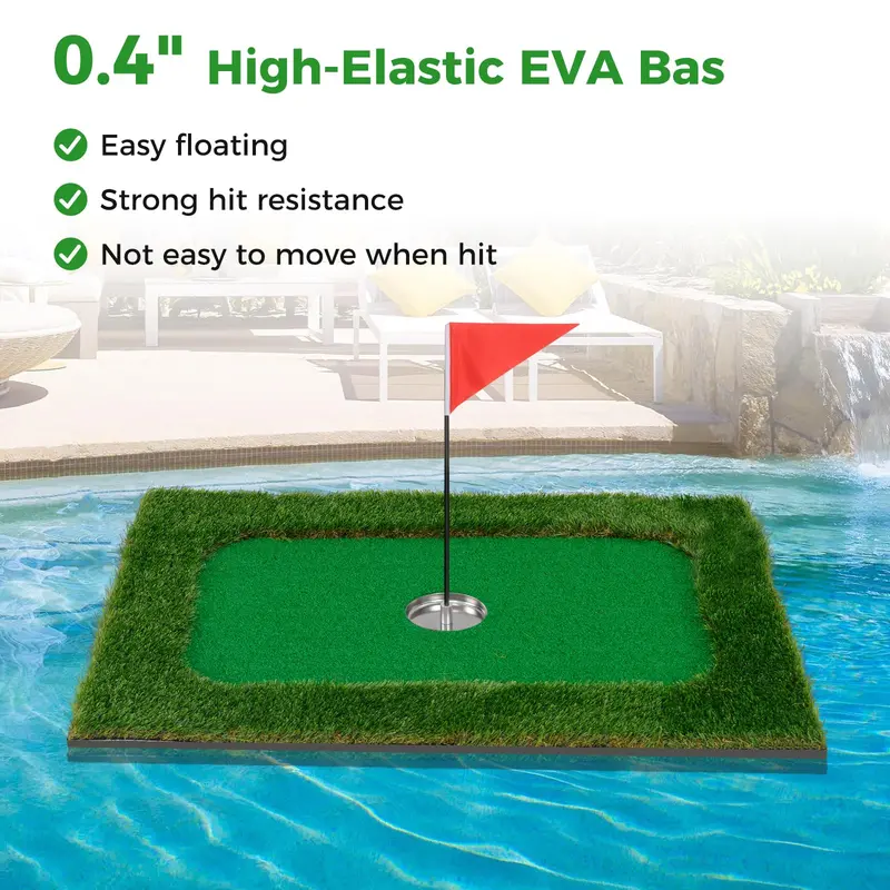 Rectangular Floating Pool Golf Green – Compact Chipping Mat Set with Accessories (35.5" x 23.5")
