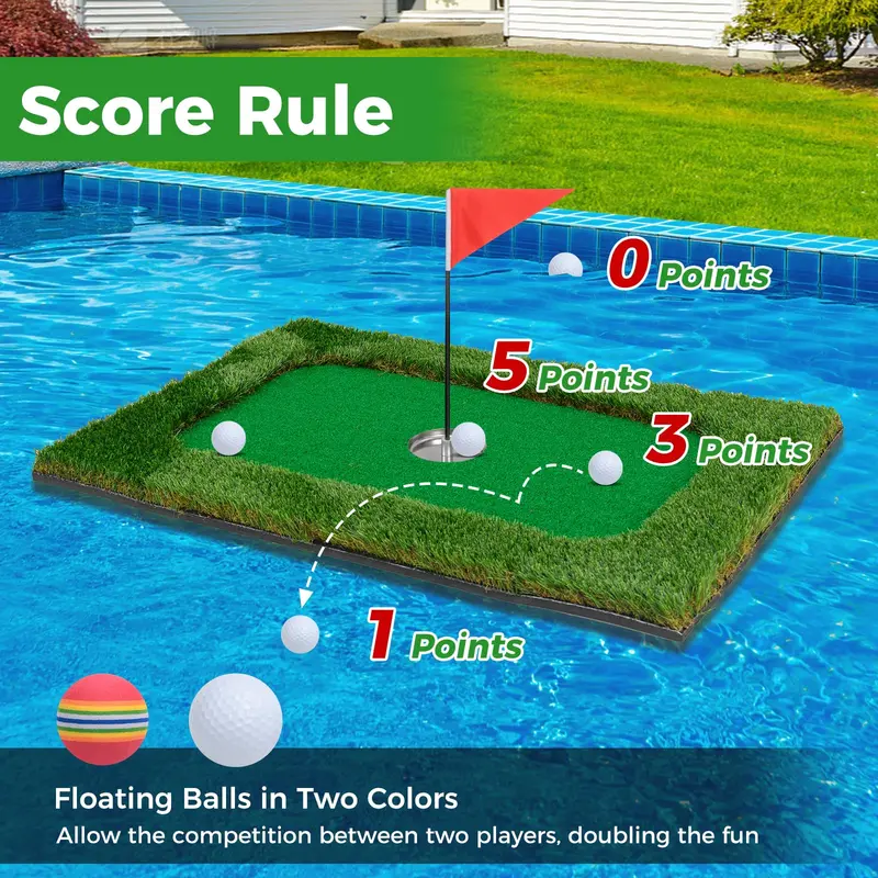 Rectangular Floating Pool Golf Green – Compact Chipping Mat Set with Accessories (35.5" x 23.5")