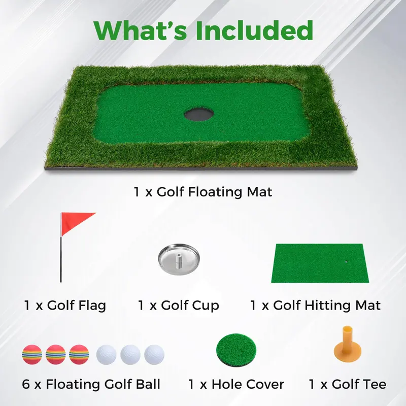 Rectangular Floating Pool Golf Green – Compact Chipping Mat Set with Accessories (35.5" x 23.5")