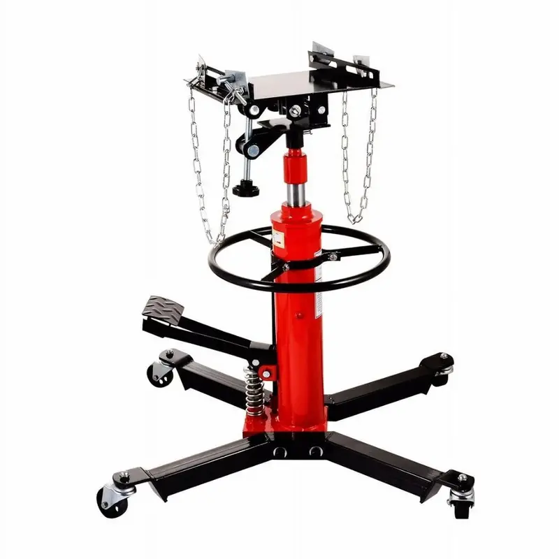 Red 1660-lb Hydraulic Transmission Jack – Vertical Lift with 360° Rotating Wheels and 33"–70" Height Range