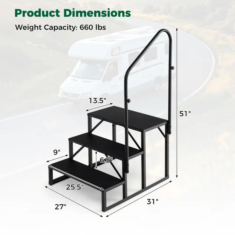 Reinforced RV Entry Step with Integrated Handrail – Ideal for Hot Tubs & Outdoor Stairs