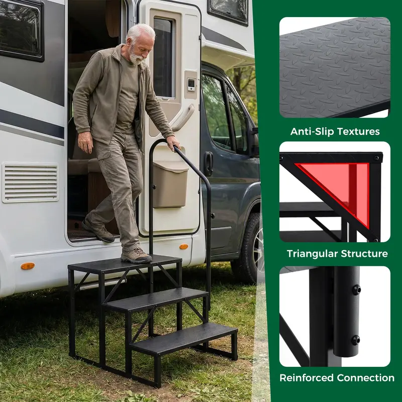 Reinforced RV Entry Step with Integrated Handrail – Ideal for Hot Tubs & Outdoor Stairs