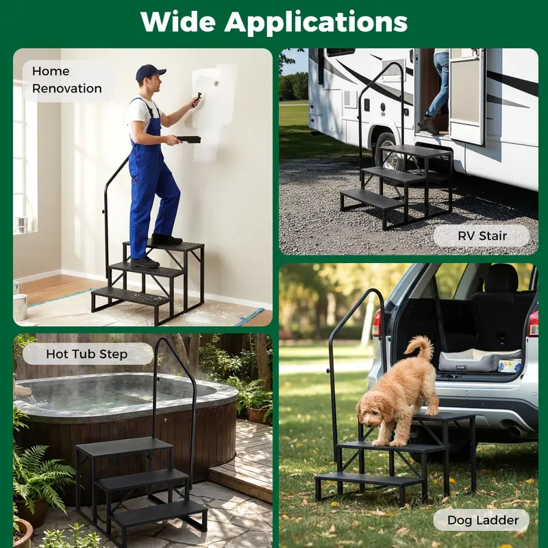Reinforced RV Entry Step with Integrated Handrail – Ideal for Hot Tubs & Outdoor Stairs