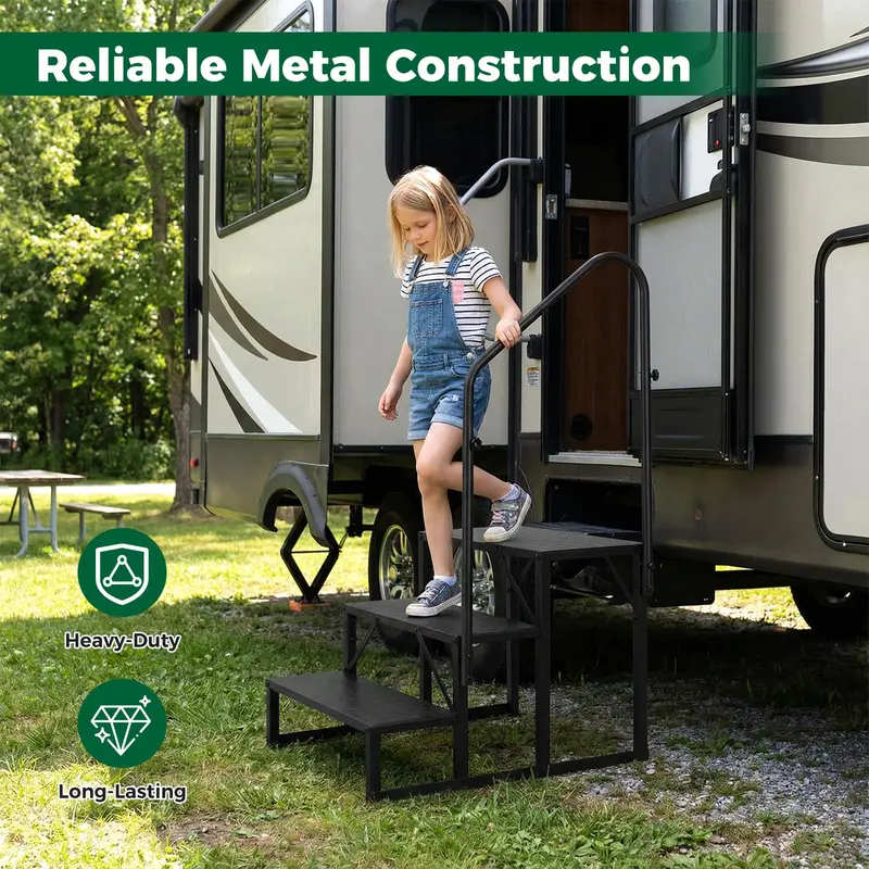 Reinforced RV Entry Step with Integrated Handrail – Ideal for Hot Tubs & Outdoor Stairs
