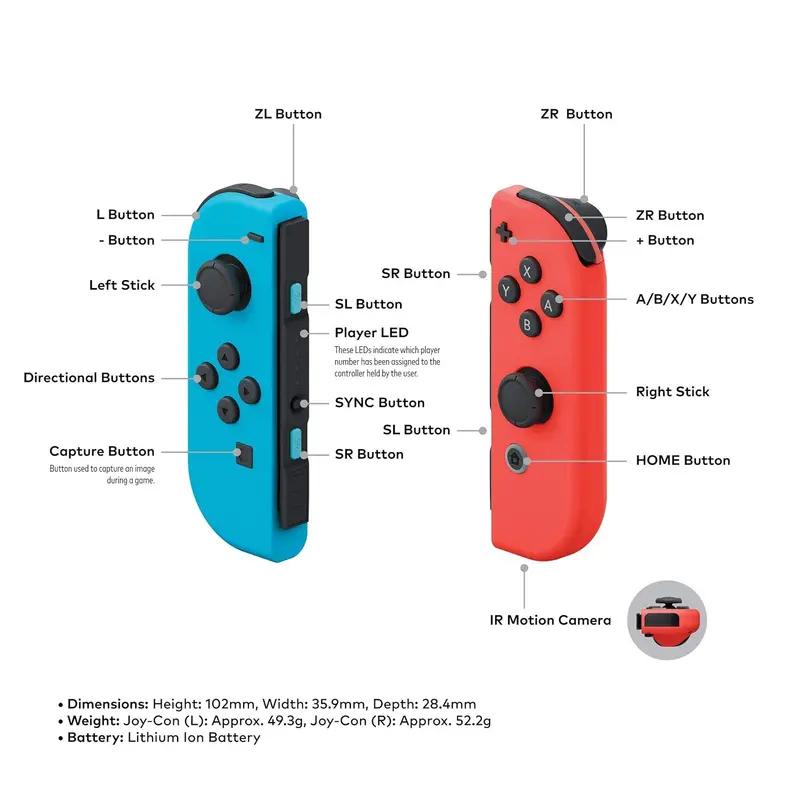 Renewed Neon Red & Blue Joy-Con Controllers for Nintendo Switch