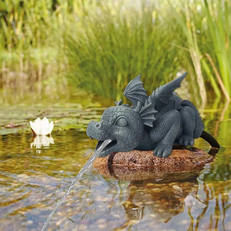 Resin Dragon Water Feature Statue | Realistic Spraying Fountain for Landscaping
