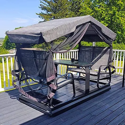 Retro-Style Outdoor Glider Bench – Powder-Coated Metal Porch Swing with Smooth Rocking Motion