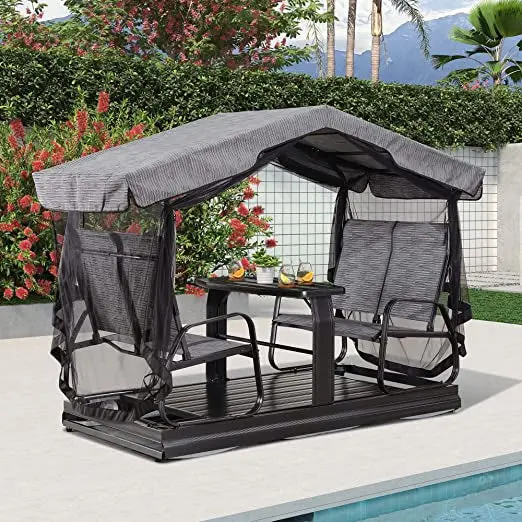 Retro-Style Outdoor Glider Bench – Powder-Coated Metal Porch Swing with Smooth Rocking Motion