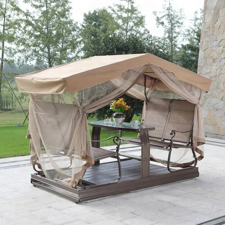 Retro-Style Outdoor Glider Bench – Powder-Coated Metal Porch Swing with Smooth Rocking Motion