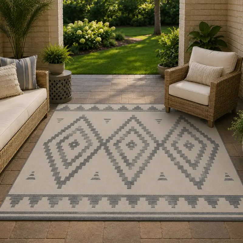 Reversible 5 x 8 Foot Woven Patio Rug for Decks, RVs, and Outdoor Living Spaces