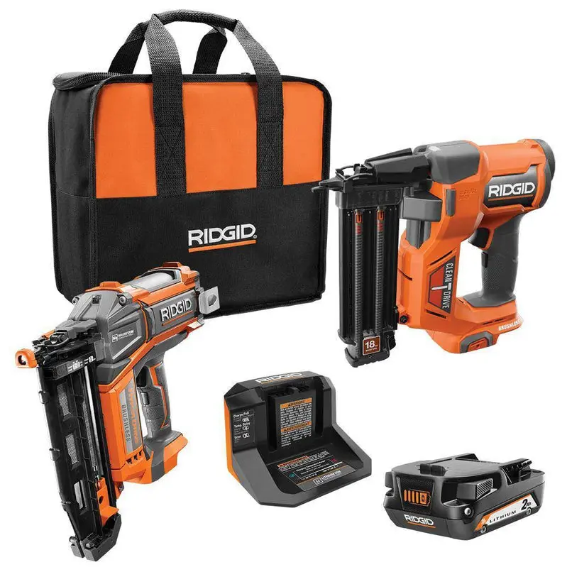 RIDGID Cordless Brad and Finish Nailer Combo Kit – 18V Brushless System