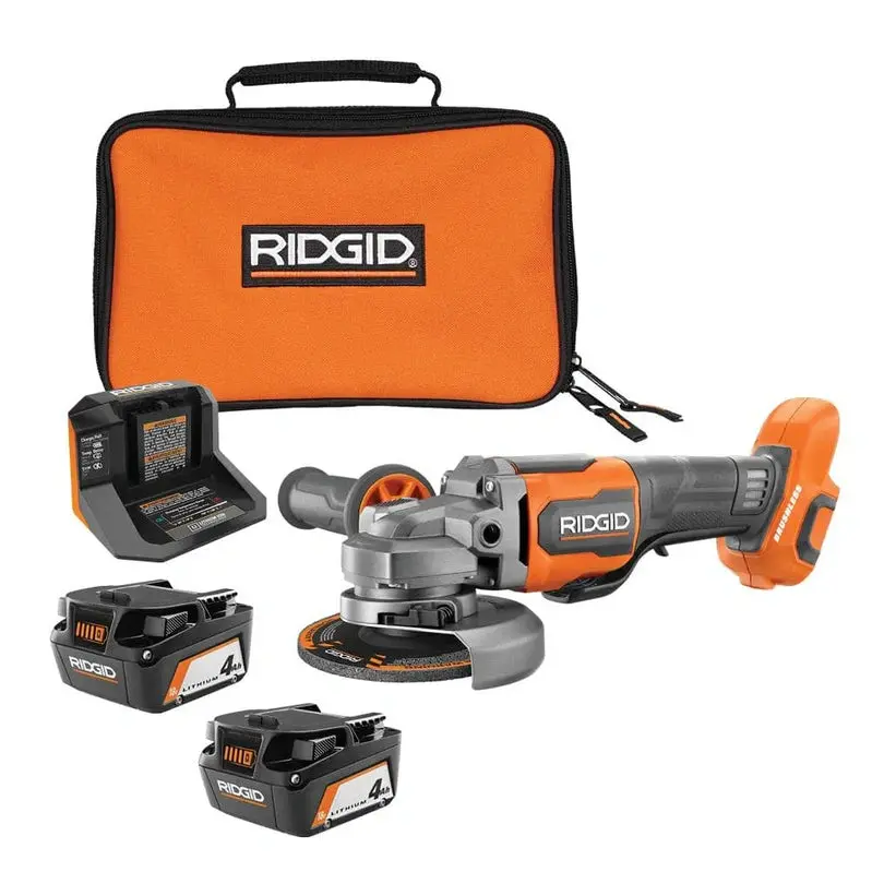 RIDGID R86047B-AC93044SBN 18V Brushless Angle Grinder Kit with Batteries & Charger