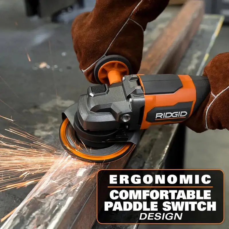 RIDGID R86047B-AC93044SBN 18V Brushless Angle Grinder Kit with Batteries & Charger