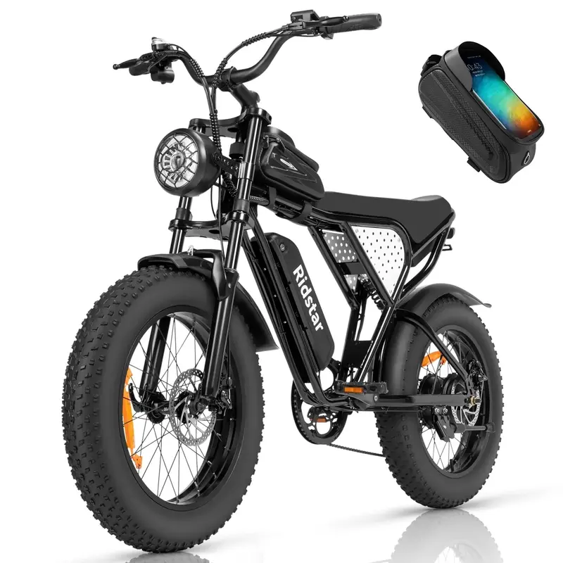 Ridstar 1200W Fat-Tire Electric Mountain Bike – 48V 15.6Ah Battery, 30mph Top Speed, Full Suspension