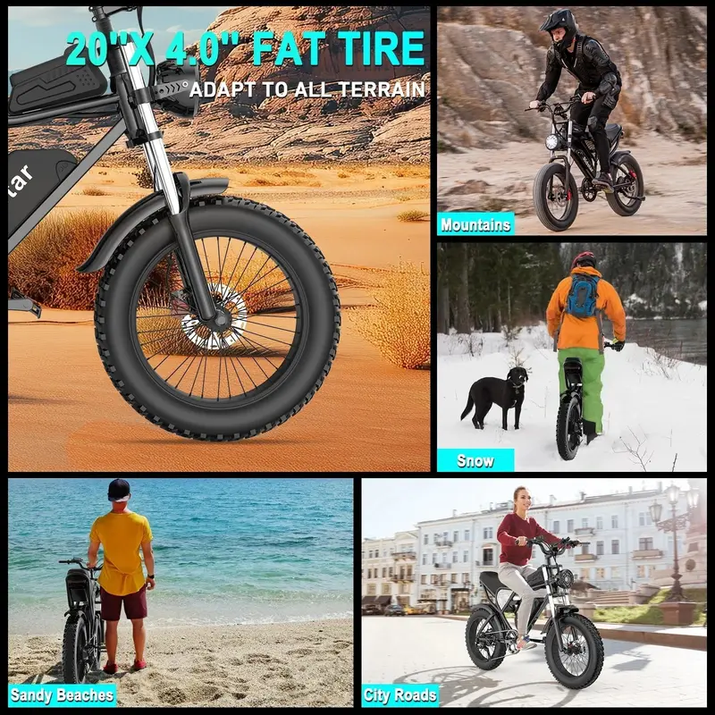 Ridstar 1200W Fat-Tire Electric Mountain Bike – 48V 15.6Ah Battery, 30mph Top Speed, Full Suspension