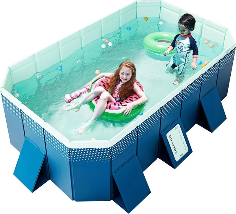 Rigid Hard-Shell Foldable Swimming Pool – Non-Inflatable Backyard Pool for Kids, Pets, or Adults (158" x 76" x 20")