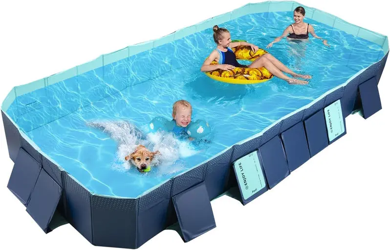 Rigid Hard-Shell Foldable Swimming Pool – Non-Inflatable Backyard Pool for Kids, Pets, or Adults (158" x 76" x 20")