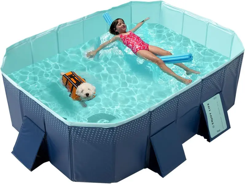 Rigid Hard-Shell Foldable Swimming Pool – Non-Inflatable Backyard Pool for Kids, Pets, or Adults (158" x 76" x 20")