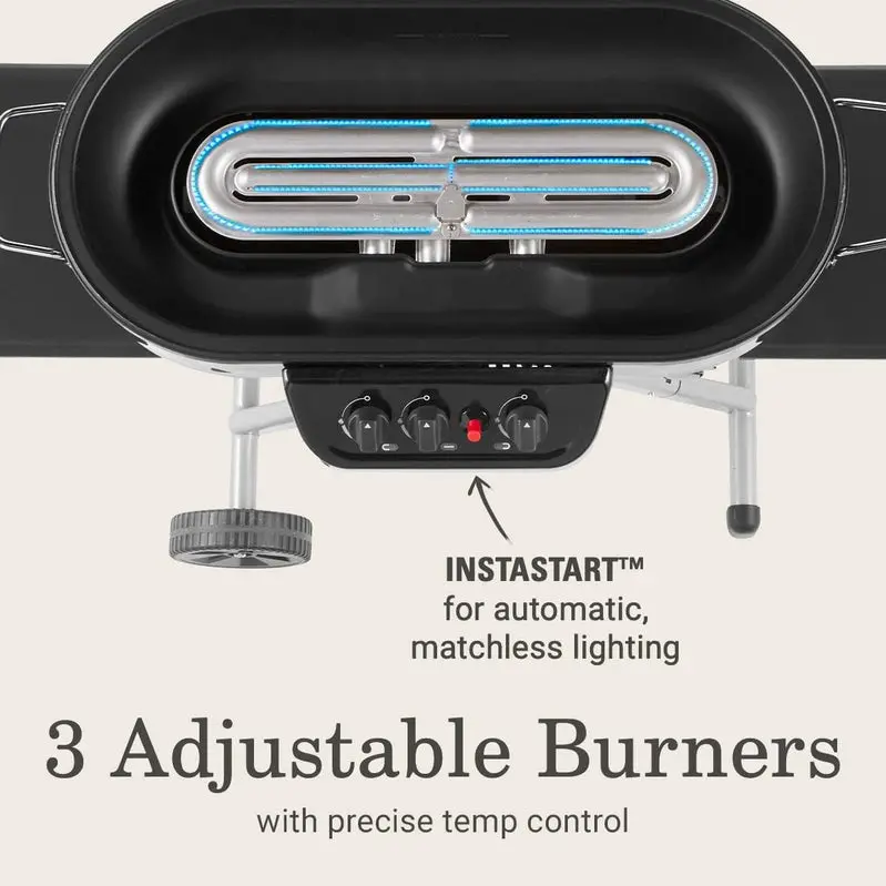 RoadTrip Portable Propane Grill – 3-Burner Stand-Up Grill with InstaStart Ignition