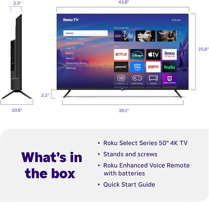 Roku 50-Inch Select Series 4K HDR Smart TV – Voice-Controlled Streaming Display