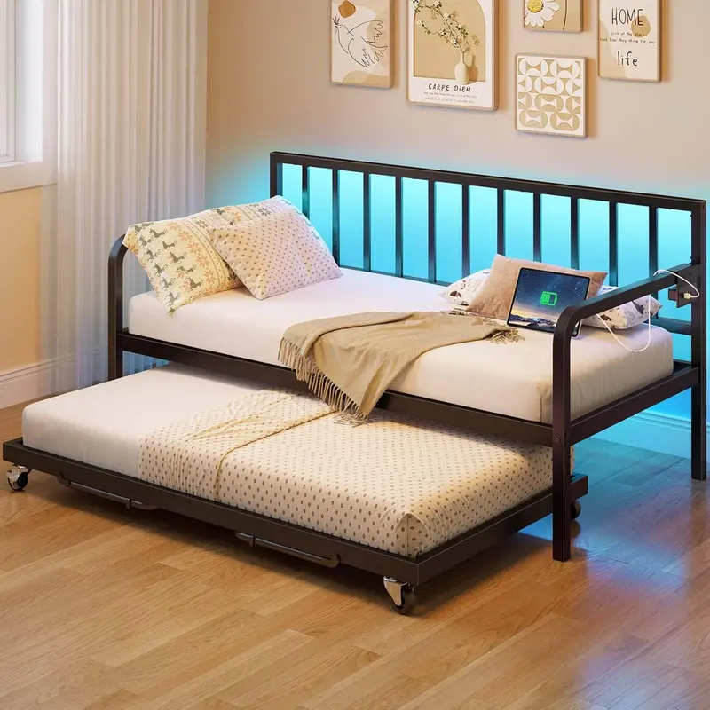 Rolanstar Adjustable Twin Daybed with Built-in USB Charging & Ambient LED Lighting 1